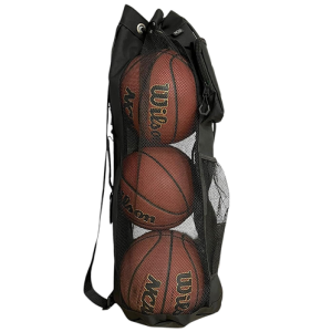 3 Basketball Holder Bag – Heavy Duty Canvas & Mesh Carry Sack w/Zipper Pouch