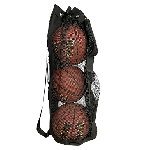 3 Basketball Holder Bag – Heavy Duty Canvas & Mesh Carry Sack w/Zipper Pouch